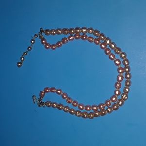 Vintage Double String Adjustable Necklace Pink Hue Faux Pearls